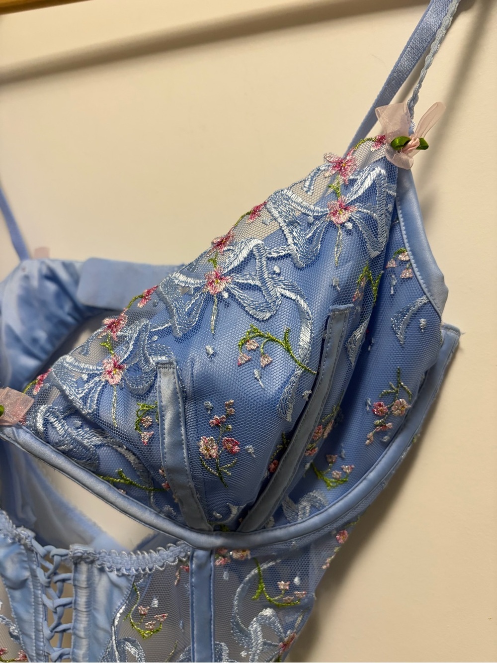 For Love & Lemons Bell Bow blue Floral Bustier Size 36D - Picture 2 of 11